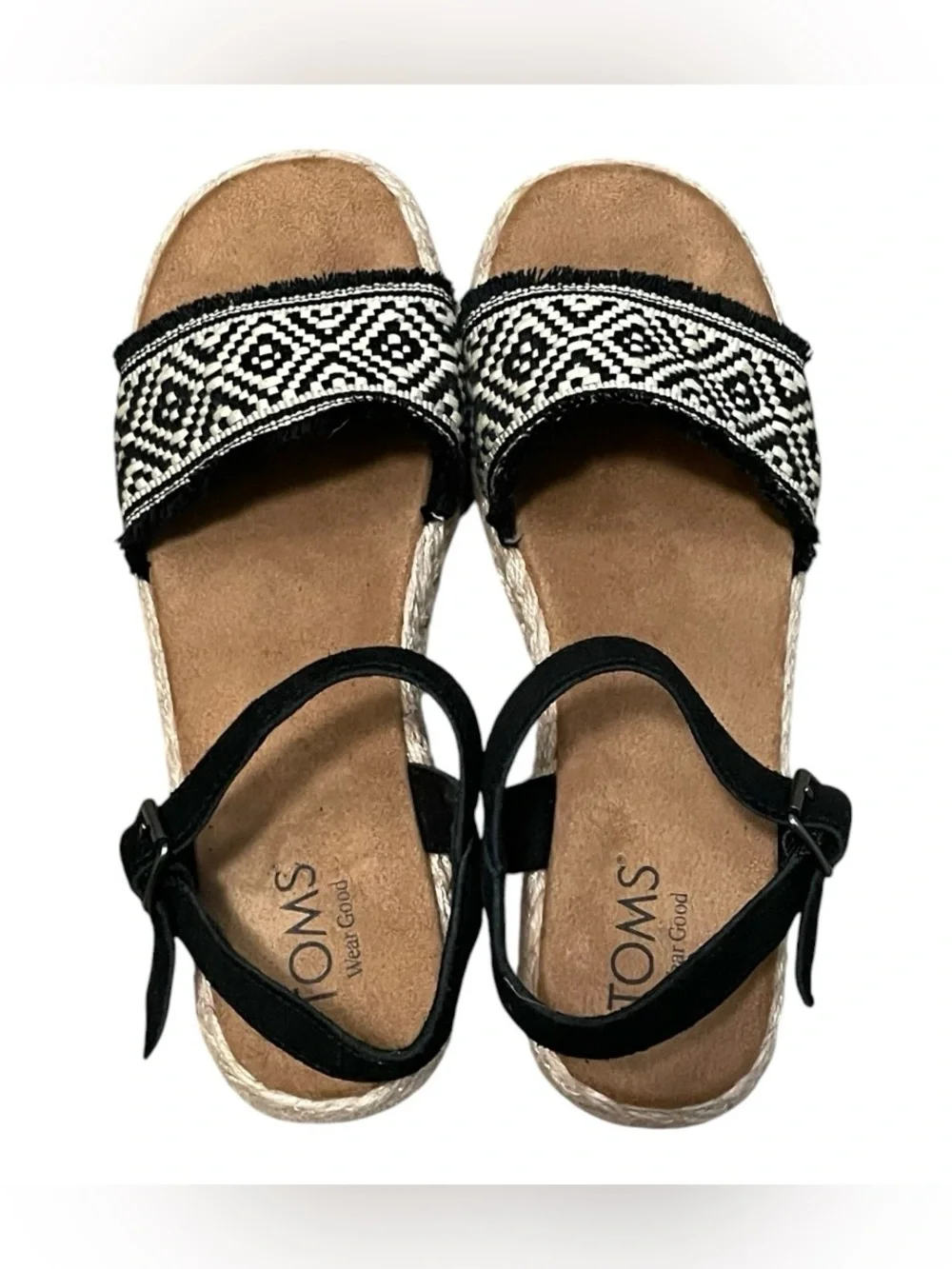 Toms Abby flatform espadrille sandal in black diamond global woven